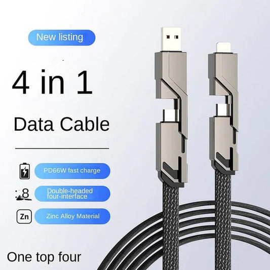 4 en 1 [ 60 W de Carga Rápida y Sincronización de Datos ] Cable de Carga Plano Trenzado Antienredos con Velcro