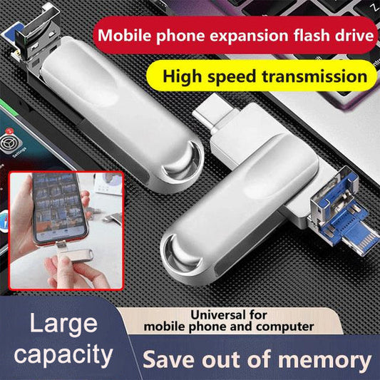 Unidad Flash USB de Expansión 4 en 1 Multifuncional y de Gran Capacidad para Teléfonos Móviles